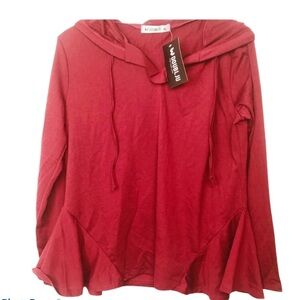 Double JU Burgundy hoodie top S XL